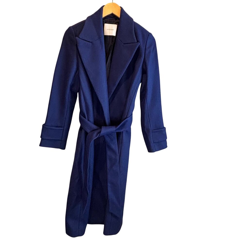 Ivy Oak Royal Blue Wool Blend Belted Long Length Coat - size 36